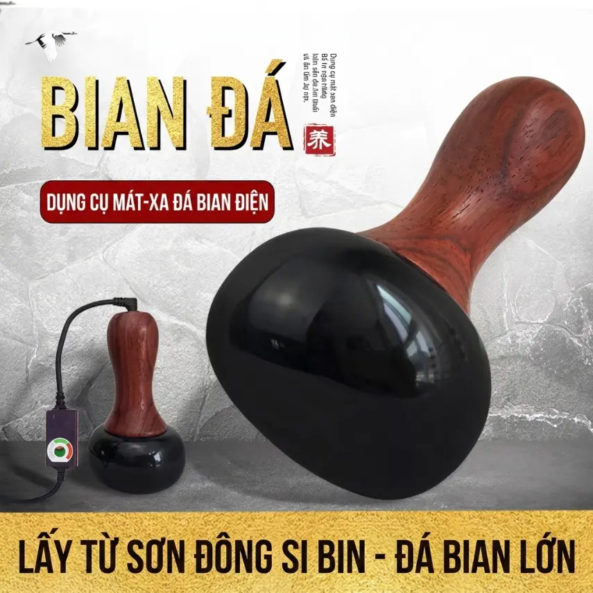 1 Máy Massage Đá Nóng Điện Đá Biếm Tự Nhiên Cao Cấp – Tay Cầm Kiểu Con Dấu (Chày Xoáy), Bảo Hành 12 Tháng
