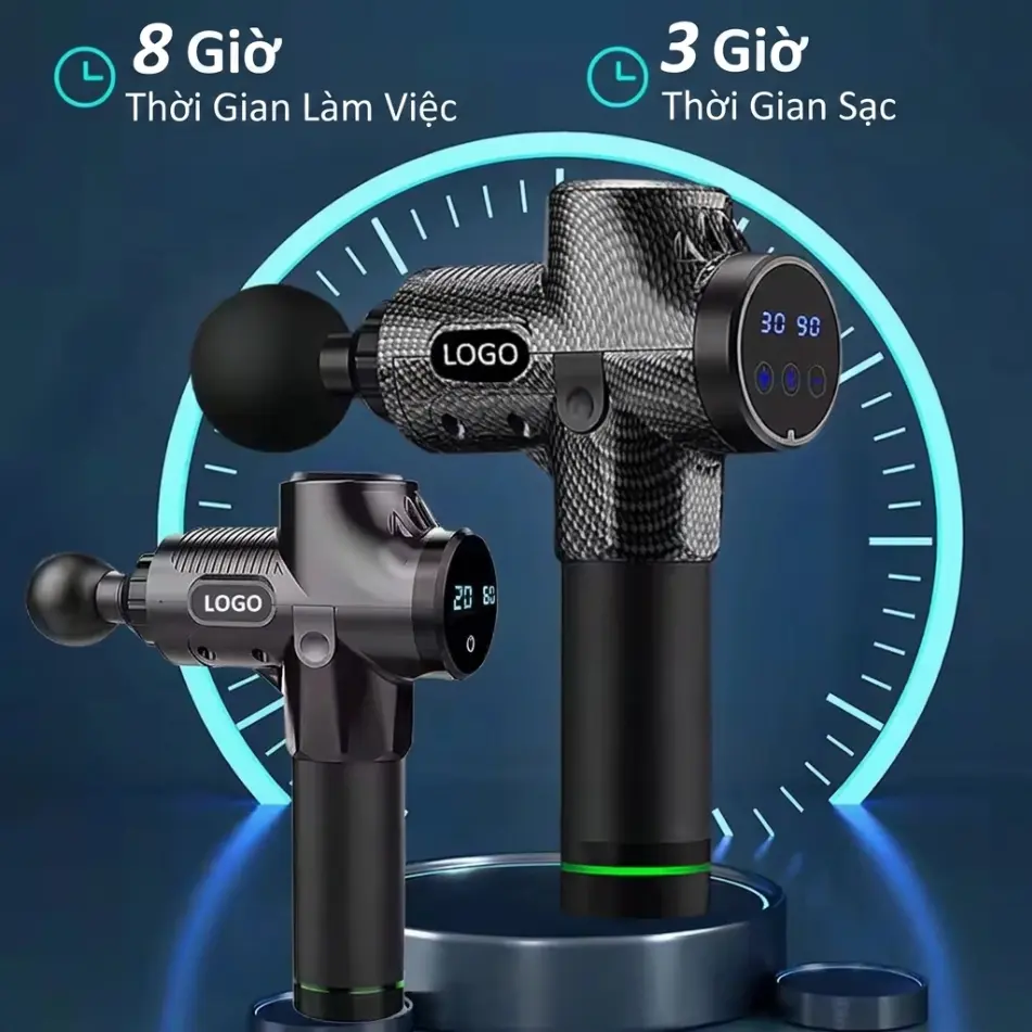 1 Súng Massage Gun Cầm Tay 30 Cấp Độ – 6 Đầu Massage Đa Năng