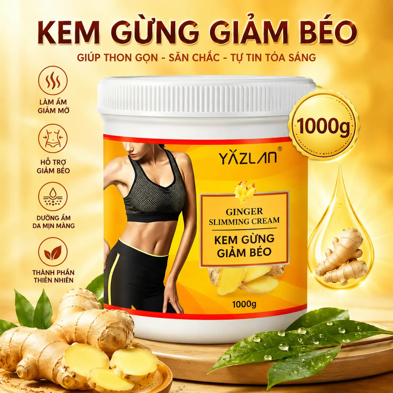 1 Kem Gừng Giảm Béo Massage Cao Cấp 1000g – Hỗ Trợ Massage Săn Chắc Cơ Thể, Thư Giãn Cơ Bắp