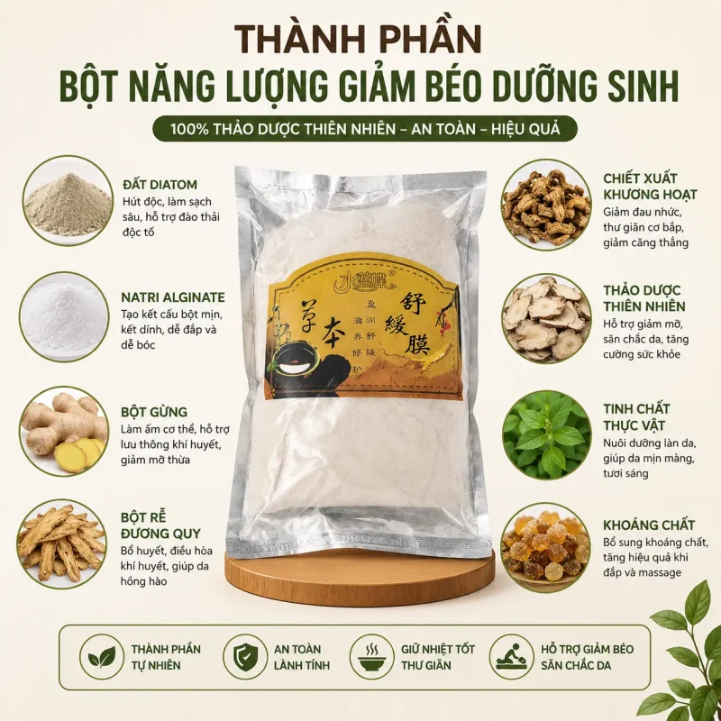 Bột Năng Lượng Giảm Béo Dưỡng Sinh 1000g | Bột Đắp Thảo Dược Body Trị Liệu Dùng Trong Spa Đông Y