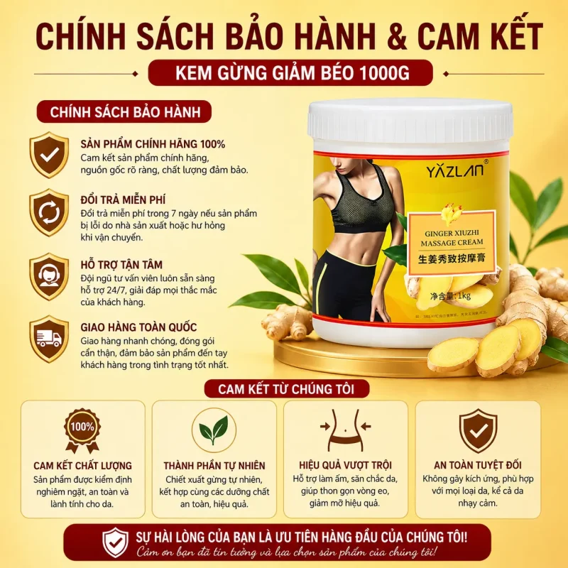 Kem Gừng Giảm Béo Massage Cao Cấp 1000g – Hỗ Trợ Massage Săn Chắc Cơ Thể, Thư Giãn Cơ Bắp