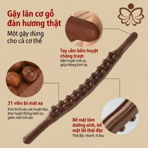 Gậy Massage Gỗ Đàn Hương 3 Hàng 31 Bi
