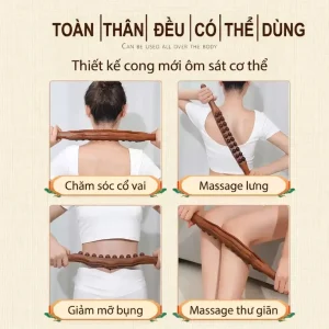 Gậy Massage Gỗ Đàn Hương 2 Hàng 20 Bi – Dụng Cụ Massage Toàn Thân, Cạo Gió Và Bấm Huyệt Dưỡng Sinh