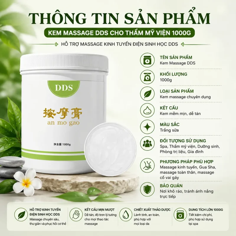 Kem Massage DDS Cho Thẩm Mỹ Viện 1000g – Hỗ Trợ Massage Kinh Tuyến Điện Sinh Học DDS