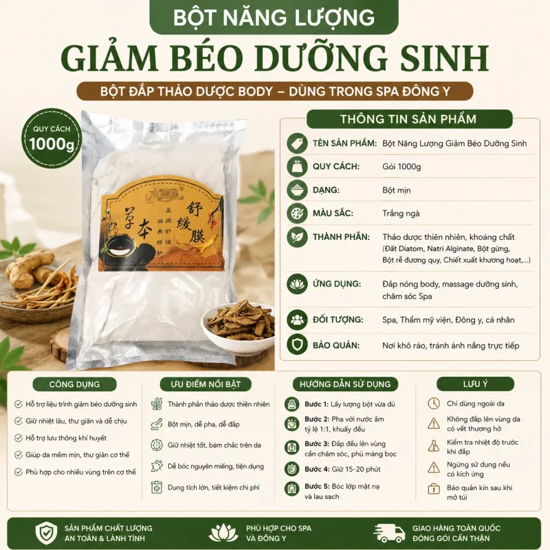 Bột Năng Lượng Giảm Béo Dưỡng Sinh 1000g | Bột Đắp Thảo Dược Body Trị Liệu Dùng Trong Spa Đông Y