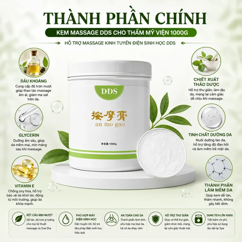 Kem Massage DDS Cho Thẩm Mỹ Viện 1000g – Hỗ Trợ Massage Kinh Tuyến Điện Sinh Học DDS