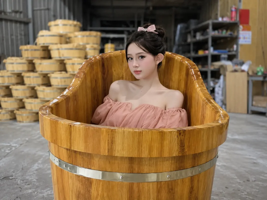 Bồn Tắm Gỗ PơMu Oval Dáng Thuyền