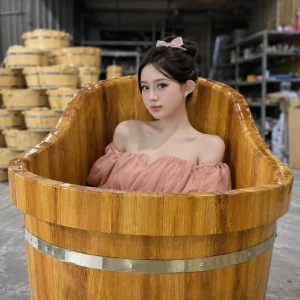 Bồn Tắm Gỗ PơMu Oval Dáng Thuyền