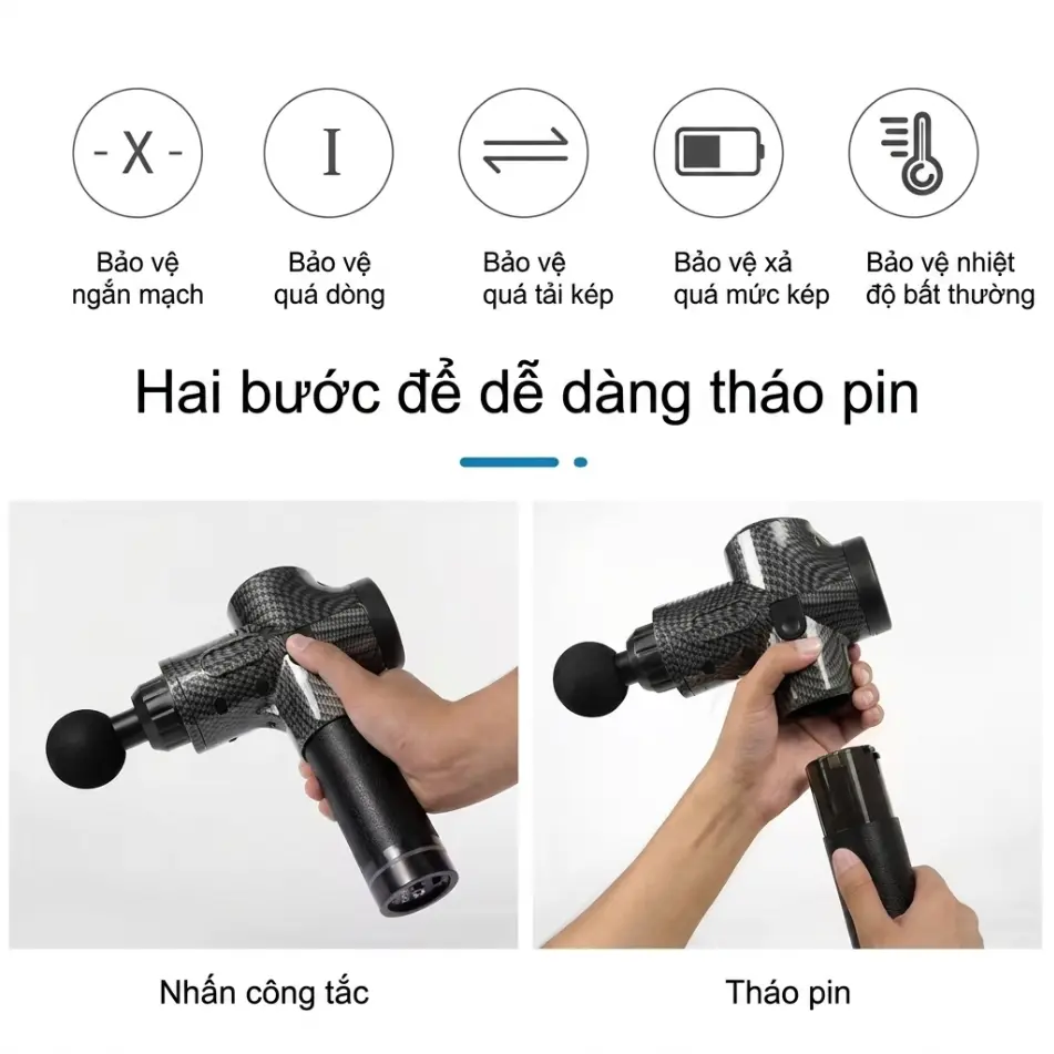 4 Súng Massage Gun Cầm Tay 30 Cấp Độ – 6 Đầu Massage Đa Năng