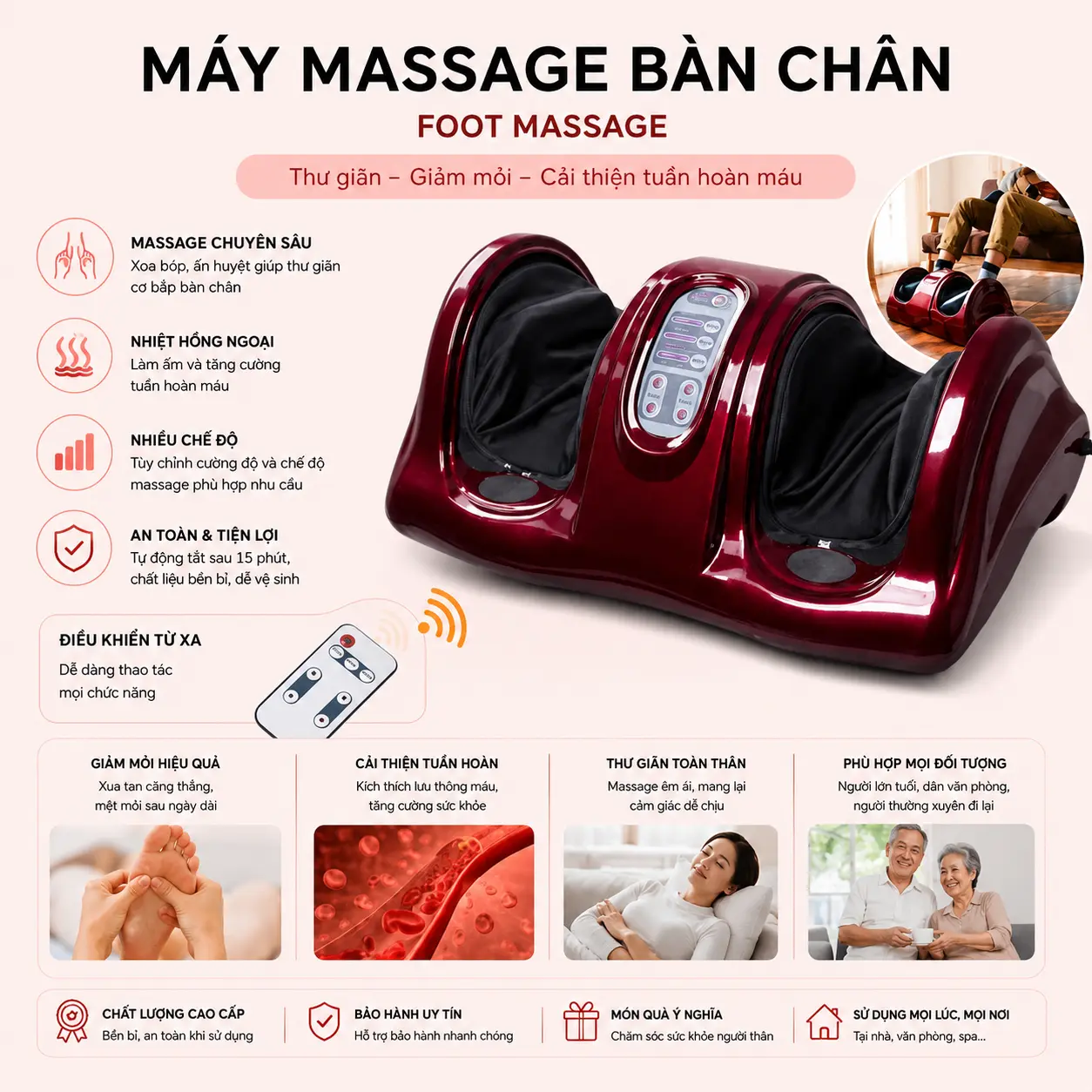 4 Máy Massage Chân Foot Massager | Máy Matxa Chân Thư Giãn Kèm Điều Khiển Tiện Lợi, Dễ Dùng