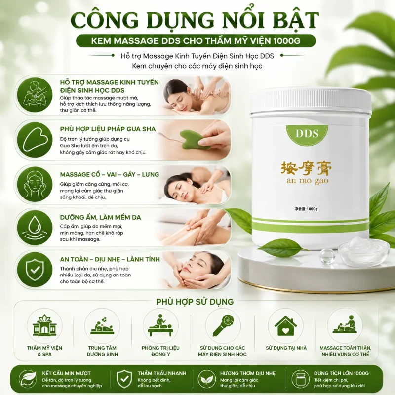 Kem Massage DDS Cho Thẩm Mỹ Viện 1000g – Hỗ Trợ Massage Kinh Tuyến Điện Sinh Học DDS