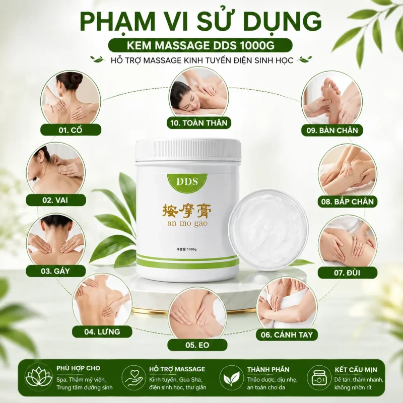 Kem Massage DDS Cho Thẩm Mỹ Viện 1000g – Hỗ Trợ Massage Kinh Tuyến Điện Sinh Học DDS