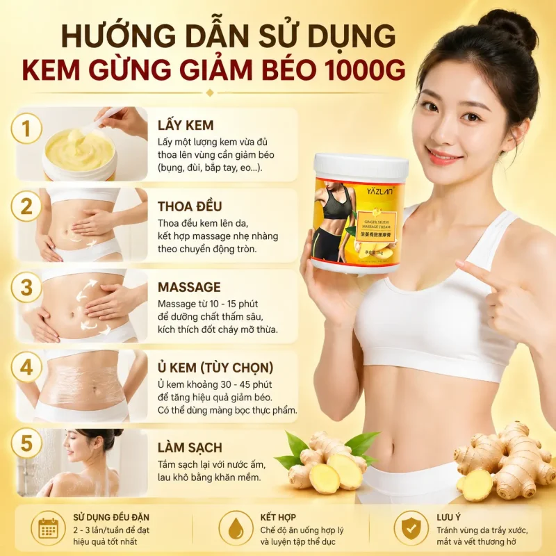 Kem Gừng Giảm Béo Massage Cao Cấp 1000g – Hỗ Trợ Massage Săn Chắc Cơ Thể, Thư Giãn Cơ Bắp