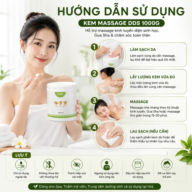 Kem Massage DDS Cho Thẩm Mỹ Viện 1000g – Hỗ Trợ Massage Kinh Tuyến Điện Sinh Học DDS