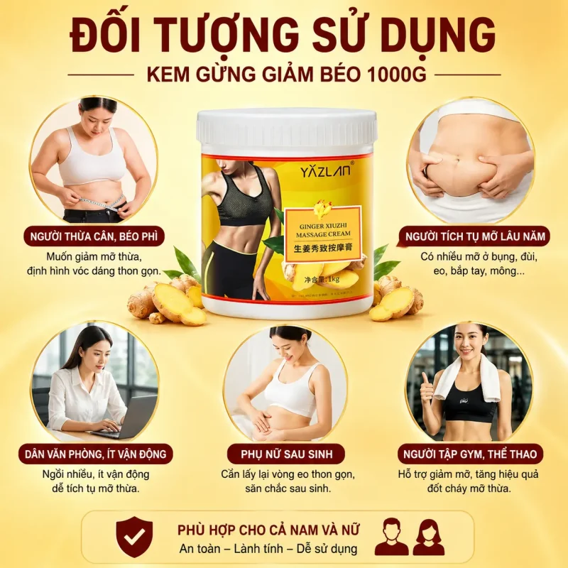 Kem Gừng Giảm Béo Massage Cao Cấp 1000g – Hỗ Trợ Massage Săn Chắc Cơ Thể, Thư Giãn Cơ Bắp