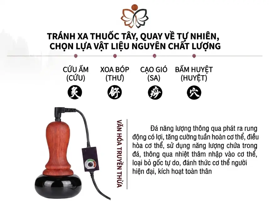 Máy Massage Đá Nóng Điện Đá Biếm Tự Nhiên Cao Cấp – Tay Cầm Kiểu Con Dấu (Chày Xoáy), Bảo Hành 12 Tháng