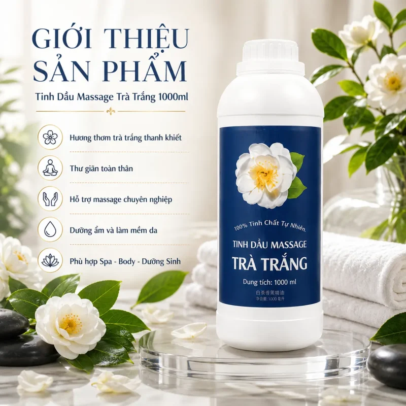 Tinh Dầu Massage Hương Hoa Trà Trắng Cao Cấp 1000ml – Dầu Massage Body Thư Giãn, Dưỡng Ẩm Da Cho Spa