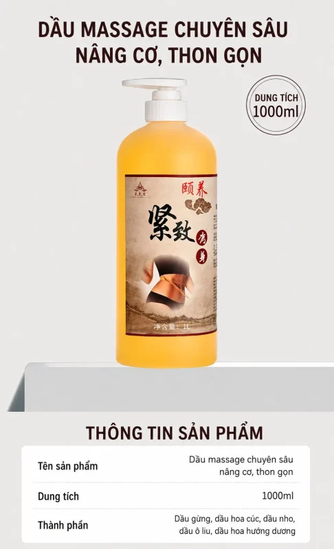 Tinh Dầu Massage Giảm Béo Cao Cấp 1000ml – Hỗ Trợ Làm Săn Chắc Eo, Thon Gọn Chân Tay, Massage Toàn Thân