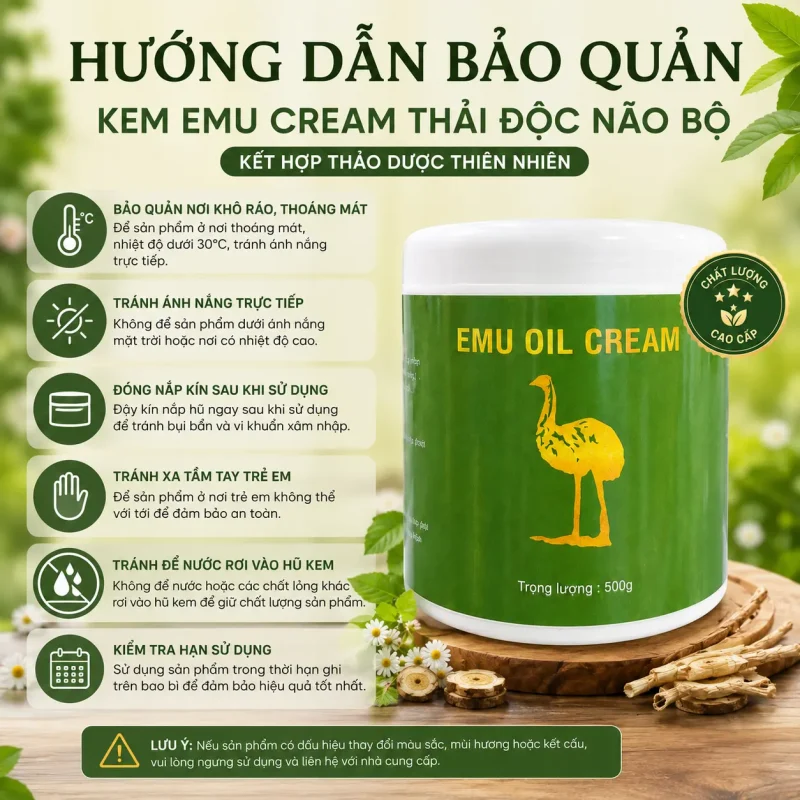 Kem Emu Cream Thải Độc Não Bộ 500g – Kem Massage Emu Oil Hỗ Trợ Thư Giãn, Làm Ấm Cơ Thể Và Chăm Sóc Vùng Đầu, Vai Gáy