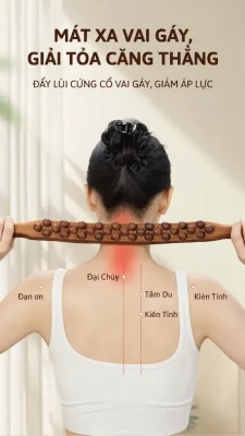 Gậy Massage Gỗ Đàn Hương 3 Hàng 31 Bi