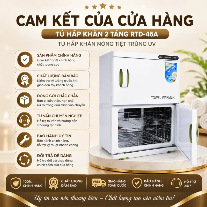 Tủ Hấp Khăn 2 Tầng RTD-46A – Tủ Hấp Khăn Nóng Tiệt Trùng UV Chuyên Dụng Cho Spa, Thẩm Mỹ Viện