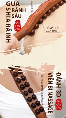 Gậy Massage Gỗ Đàn Hương 2 Hàng 20 Bi