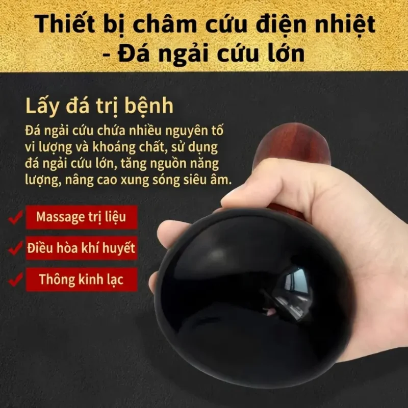 Máy Massage Đá Nóng Điện Đá Biếm Tự Nhiên Cao Cấp – Tay Cầm Kiểu Con Dấu (Chày Xoáy), Bảo Hành 12 Tháng