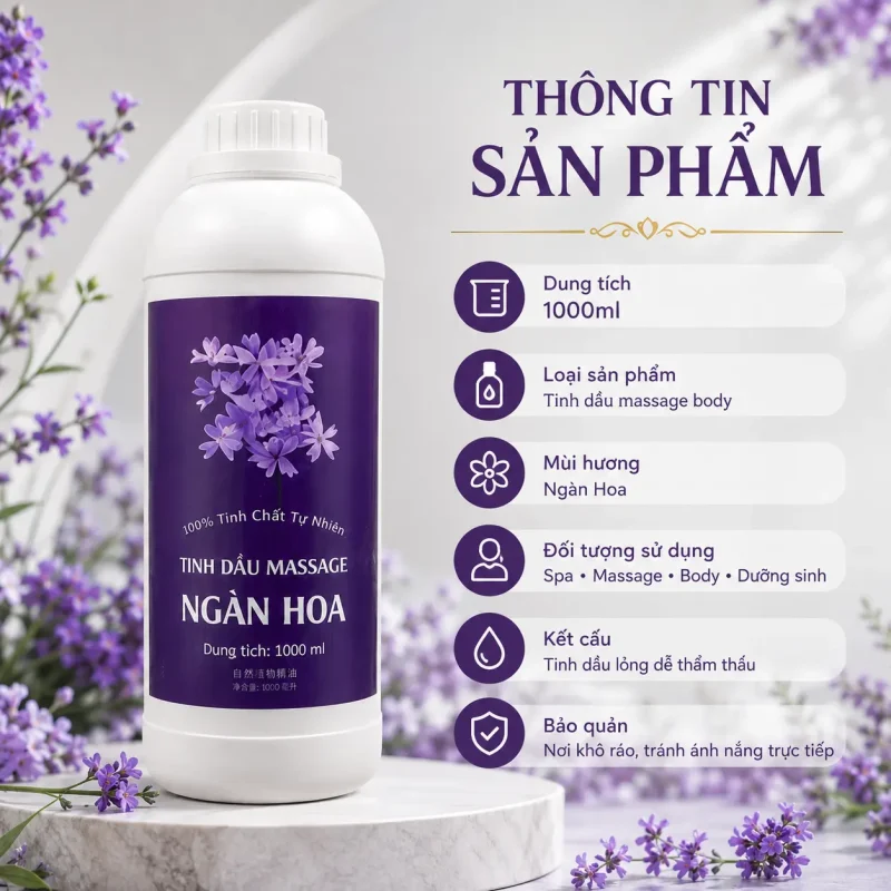 Tinh Dầu Massage Hương Ngàn Hoa Cao Cấp 1000ml – Dầu Massage Body Thư Giãn, Hương Thơm Tự Nhiên Cho Spa