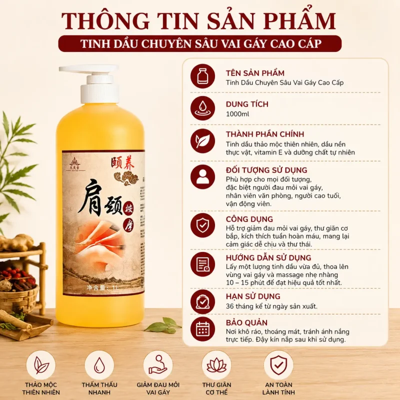 Tinh Dầu Chuyên Sâu Vai Gáy 1000ml Cao Cấp