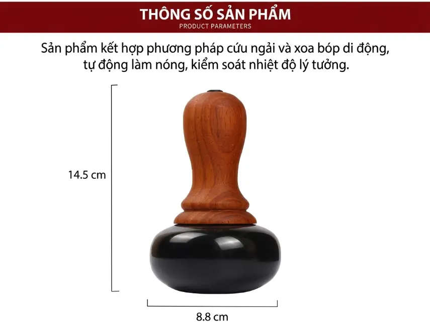 Máy Massage Đá Nóng Điện Đá Biếm Tự Nhiên Cao Cấp – Tay Cầm Kiểu Con Dấu (Chày Xoáy), Bảo Hành 12 Tháng