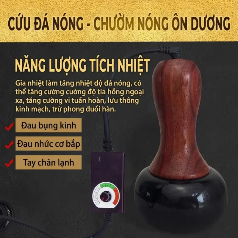 Máy Massage Đá Nóng Điện Đá Biếm Tự Nhiên Cao Cấp – Tay Cầm Kiểu Con Dấu (Chày Xoáy), Bảo Hành 12 Tháng