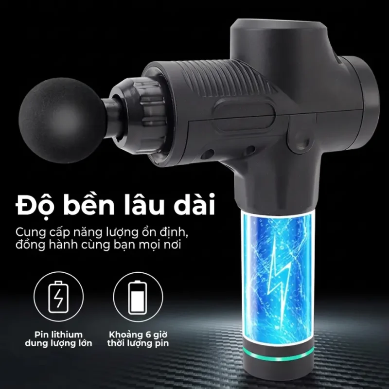 Súng Massage Gun Cầm Tay 30 Cấp Độ – 6 Đầu Massage Đa Năng