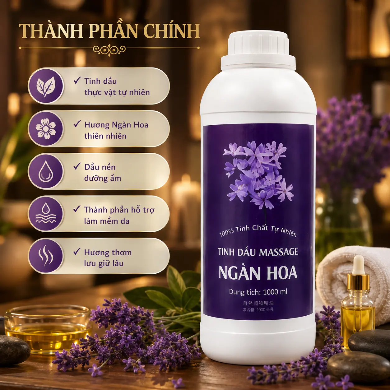 a3 Tinh Dầu Massage Hương Ngàn Hoa Cao Cấp 1000ml – Dầu Massage Body Thư Giãn, Hương Thơm Tự Nhiên Cho Spa