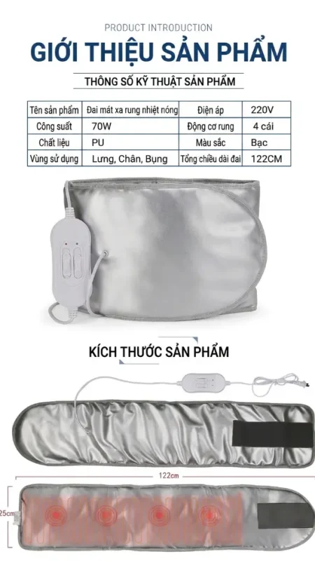 Đai Nóng Rung Giảm Béo Bụng Thon Gọn 3 Cấp Độ – Massage Nhiệt Hồng Ngoại, Bảo Hành 12 Tháng