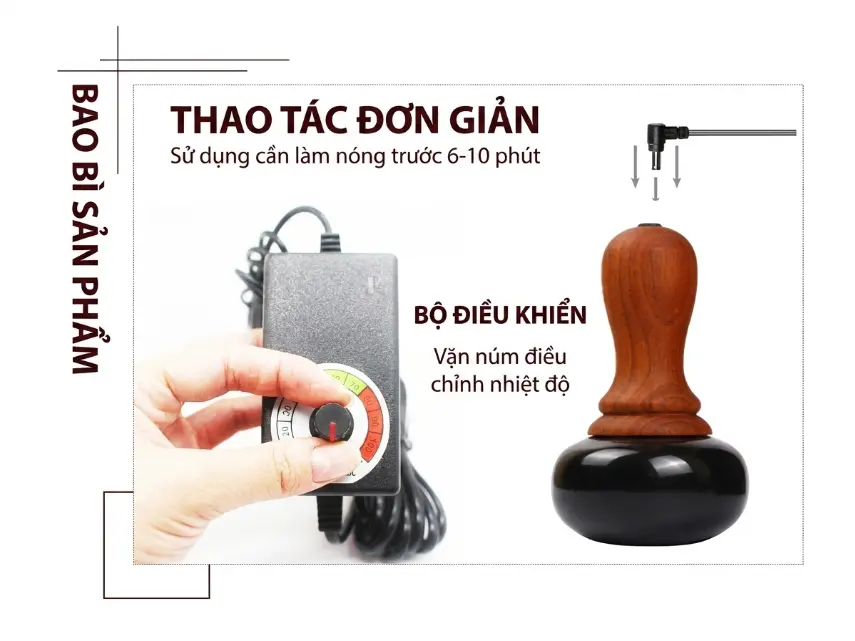 Máy Massage Đá Nóng Điện Đá Biếm Tự Nhiên Cao Cấp – Tay Cầm Kiểu Con Dấu (Chày Xoáy), Bảo Hành 12 Tháng