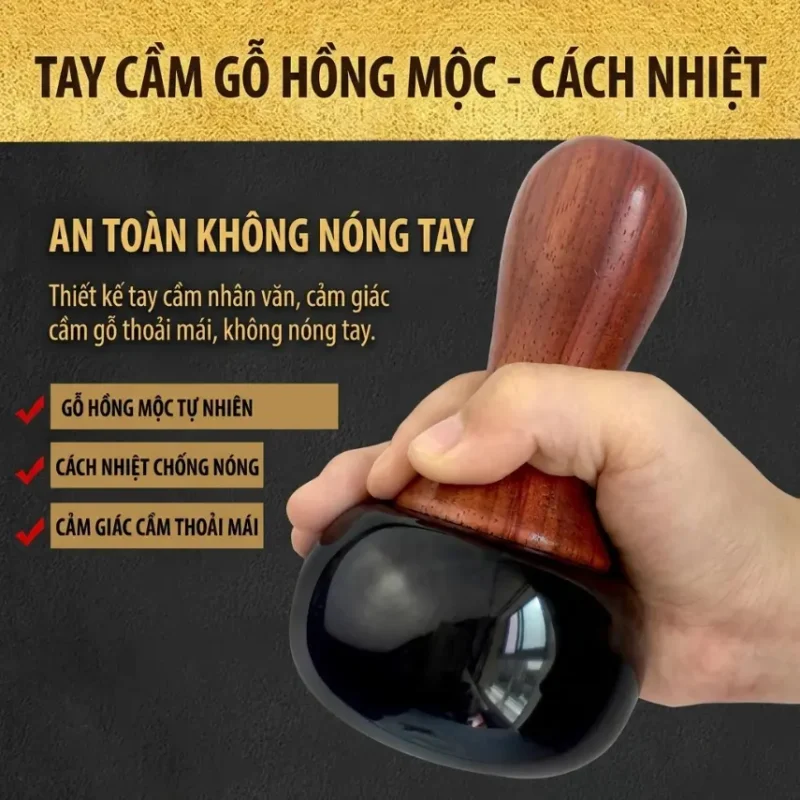 Máy Massage Đá Nóng Điện Đá Biếm Tự Nhiên Cao Cấp – Tay Cầm Kiểu Con Dấu (Chày Xoáy), Bảo Hành 12 Tháng