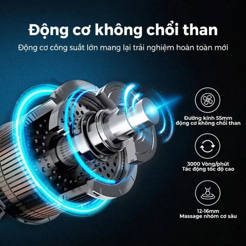 Súng Massage Gun Cầm Tay 30 Cấp Độ – 6 Đầu Massage Đa Năng