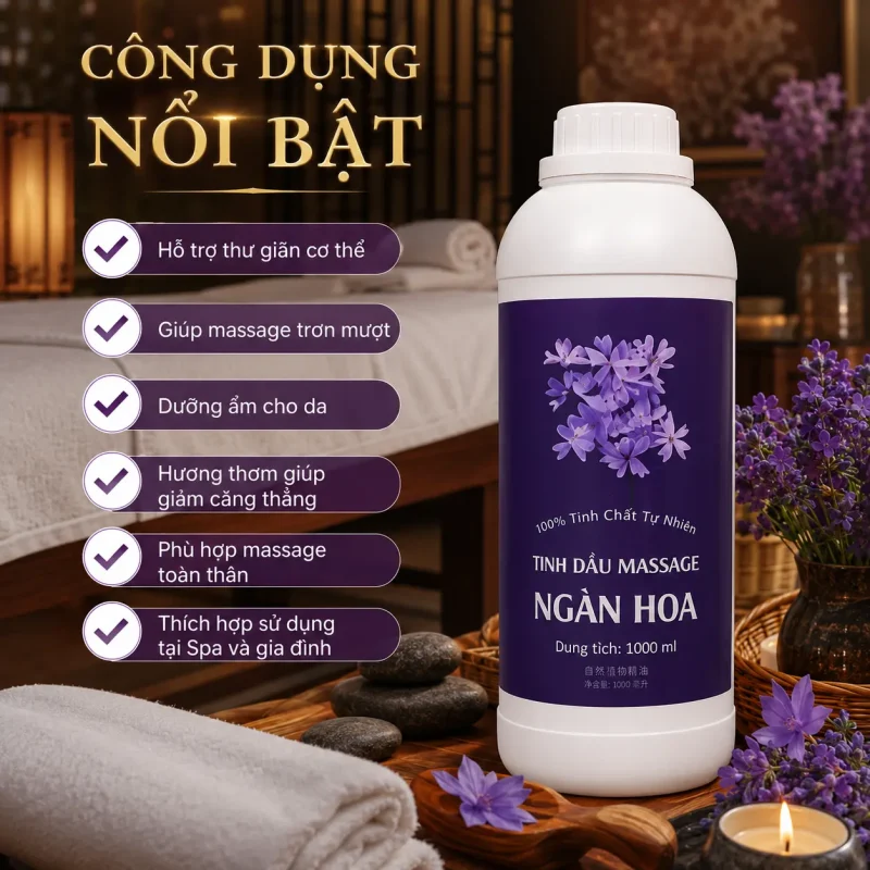 Tinh Dầu Massage Hương Ngàn Hoa Cao Cấp 1000ml – Dầu Massage Body Thư Giãn, Hương Thơm Tự Nhiên Cho Spa