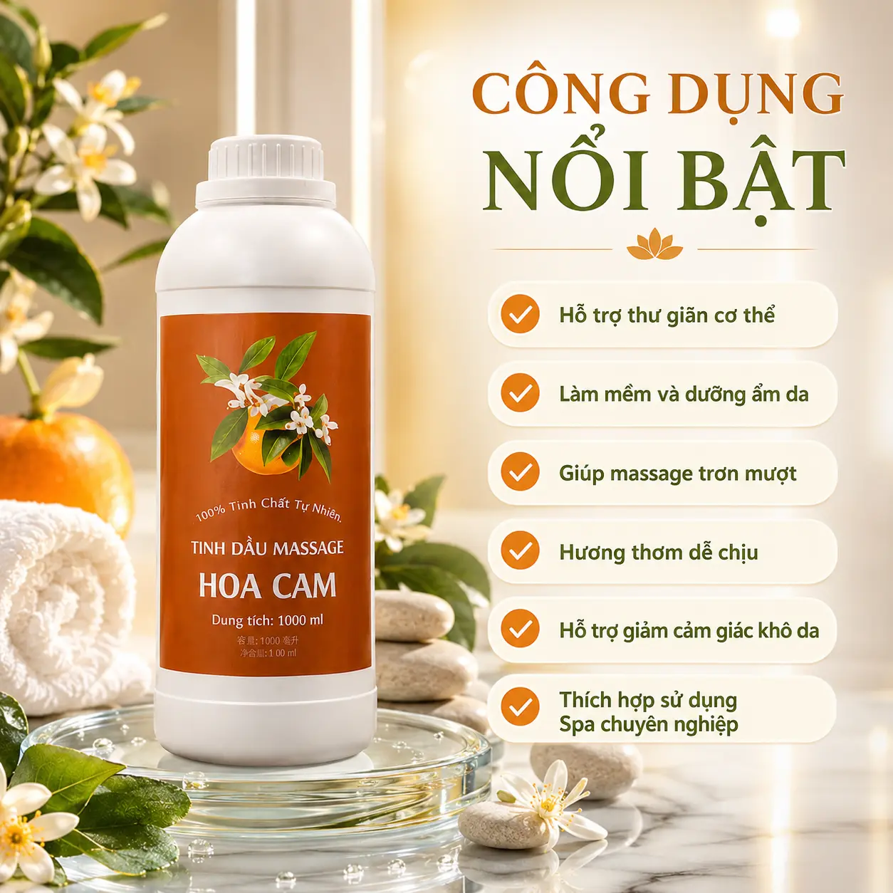 a4 Tinh Dầu Massage Hương Hoa Cam Cao Cấp 1000ml