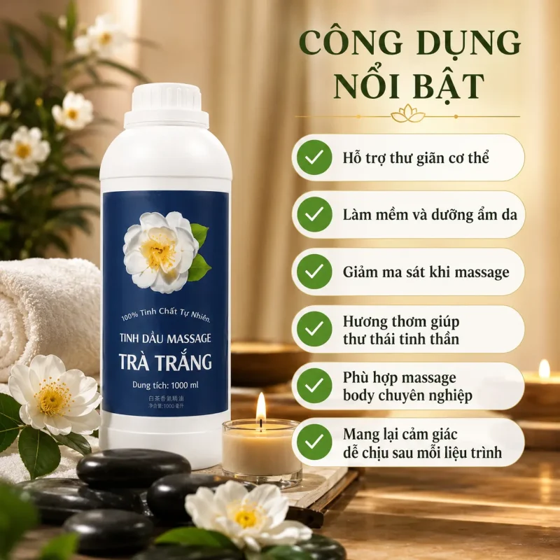 Tinh Dầu Massage Hương Hoa Trà Trắng Cao Cấp 1000ml – Dầu Massage Body Thư Giãn, Dưỡng Ẩm Da Cho Spa