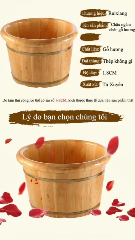 Chậu Ngâm Chân Gỗ Bách Xanh Cao Cấp – Thùng Ngâm Chân Gỗ Tự Nhiên Giữ Nhiệt Tốt Cho Spa & Gia Đình