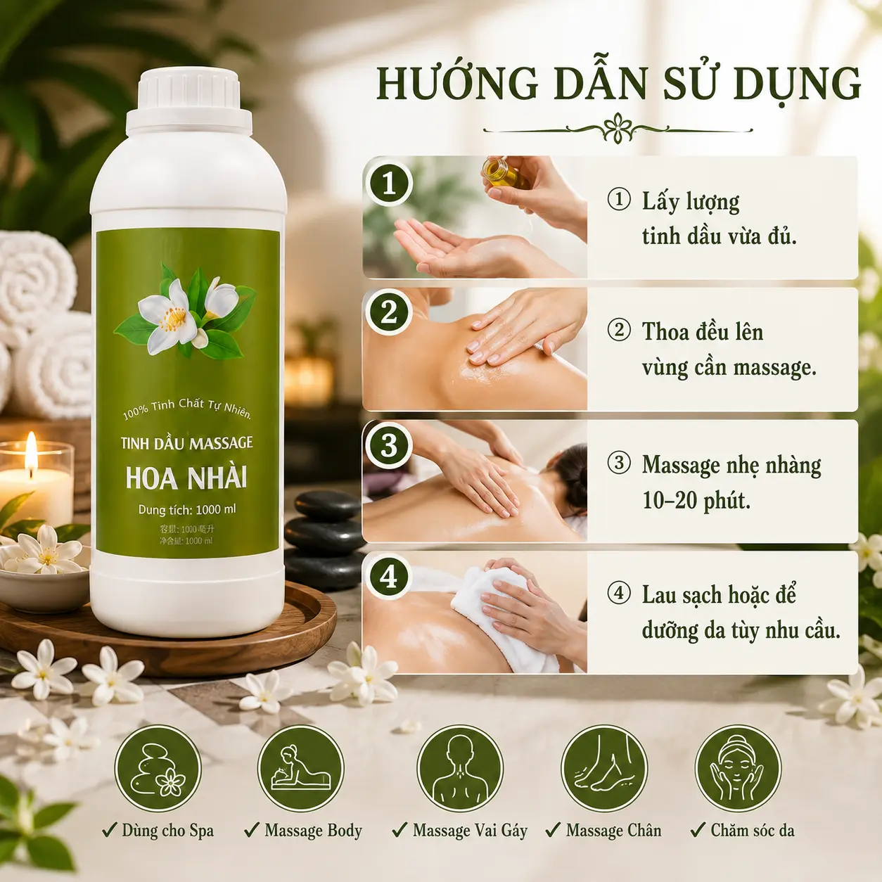 a5 Tinh Dầu Massage Hương Hoa Nhài Cao Cấp 1000ml