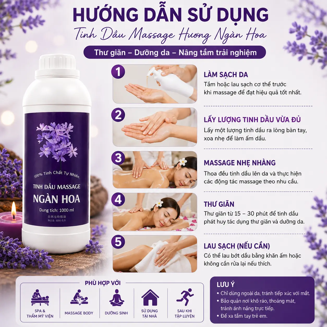 a5 Tinh Dầu Massage Hương Ngàn Hoa Cao Cấp 1000ml – Dầu Massage Body Thư Giãn, Hương Thơm Tự Nhiên Cho Spa