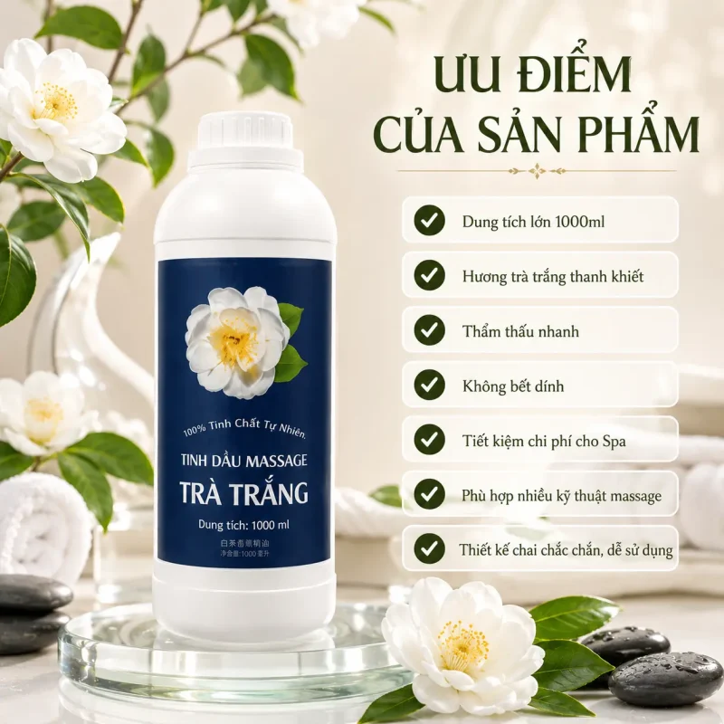 Tinh Dầu Massage Hương Hoa Trà Trắng Cao Cấp 1000ml – Dầu Massage Body Thư Giãn, Dưỡng Ẩm Da Cho Spa