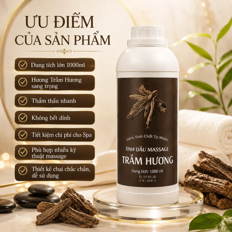 Tinh Dầu Massage Hương Gỗ Trầm Hương Cao Cấp 1000ml – Dầu Massage Body Thư Giãn, Hương Trầm Sang Trọng Cho Spa