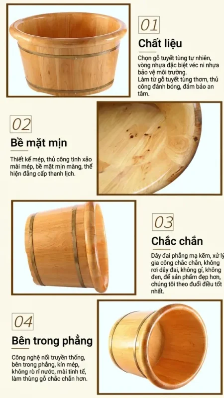 Chậu Ngâm Chân Gỗ Bách Xanh Cao Cấp – Thùng Ngâm Chân Gỗ Tự Nhiên Giữ Nhiệt Tốt Cho Spa & Gia Đình