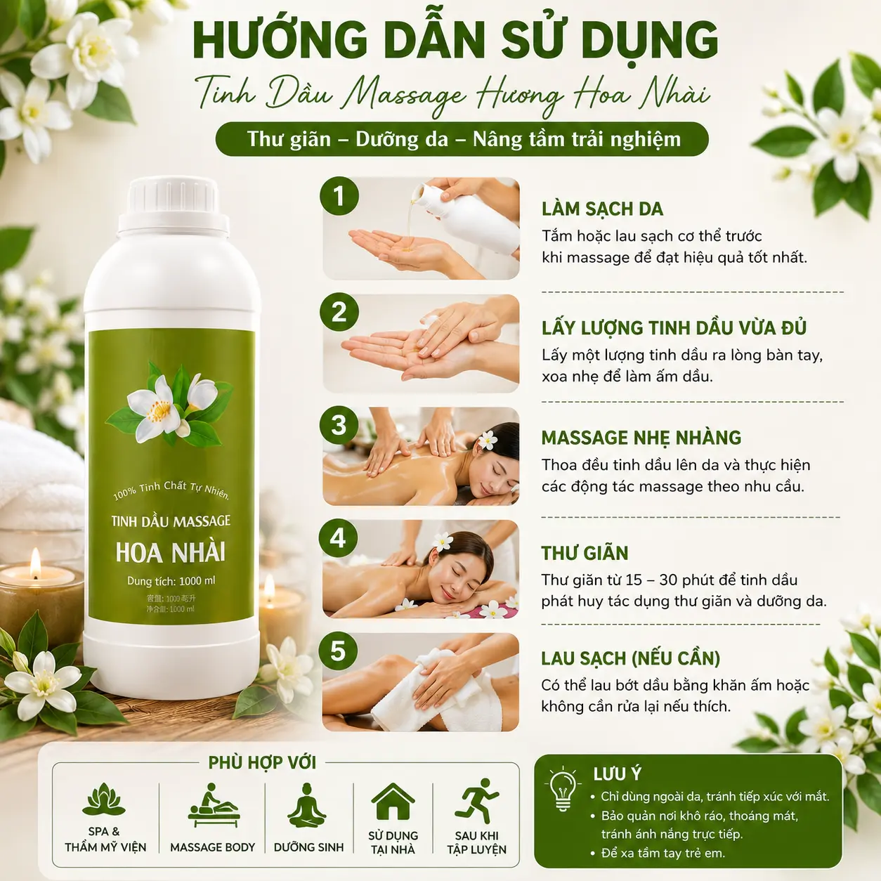a6 Tinh Dầu Massage Hương Hoa Nhài Cao Cấp 1000ml