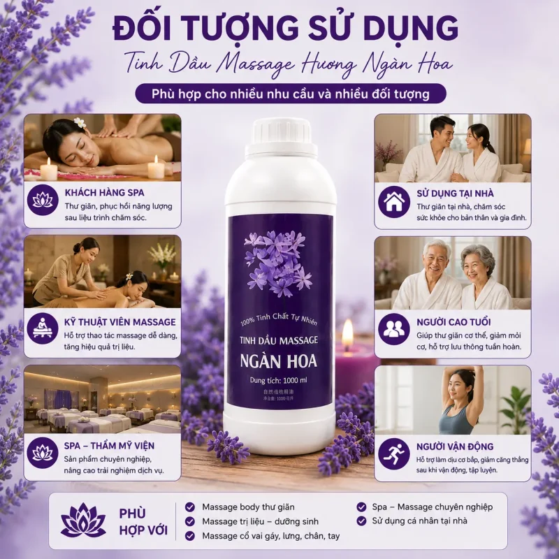 Tinh Dầu Massage Hương Ngàn Hoa Cao Cấp 1000ml – Dầu Massage Body Thư Giãn, Hương Thơm Tự Nhiên Cho Spa