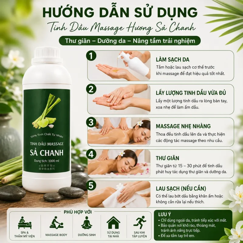 Tinh Dầu Massage Hương Sả Chanh Cao Cấp 1000ml