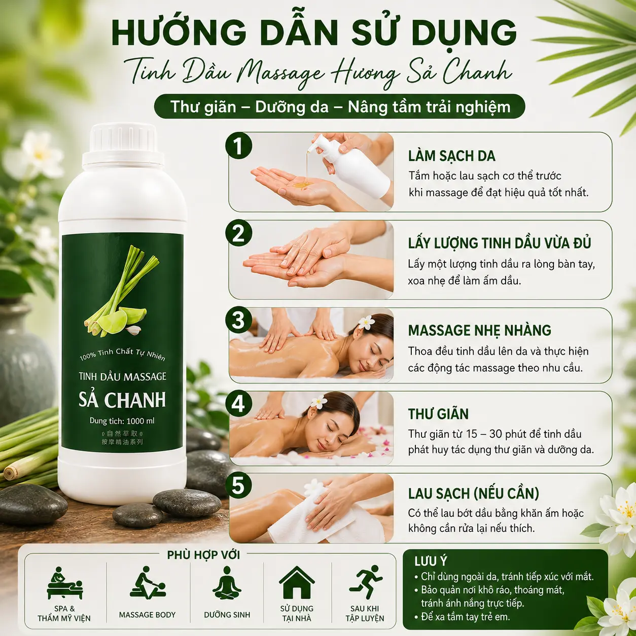 a6 Tinh Dầu Massage Hương Sả Chanh Cao Cấp 1000ml